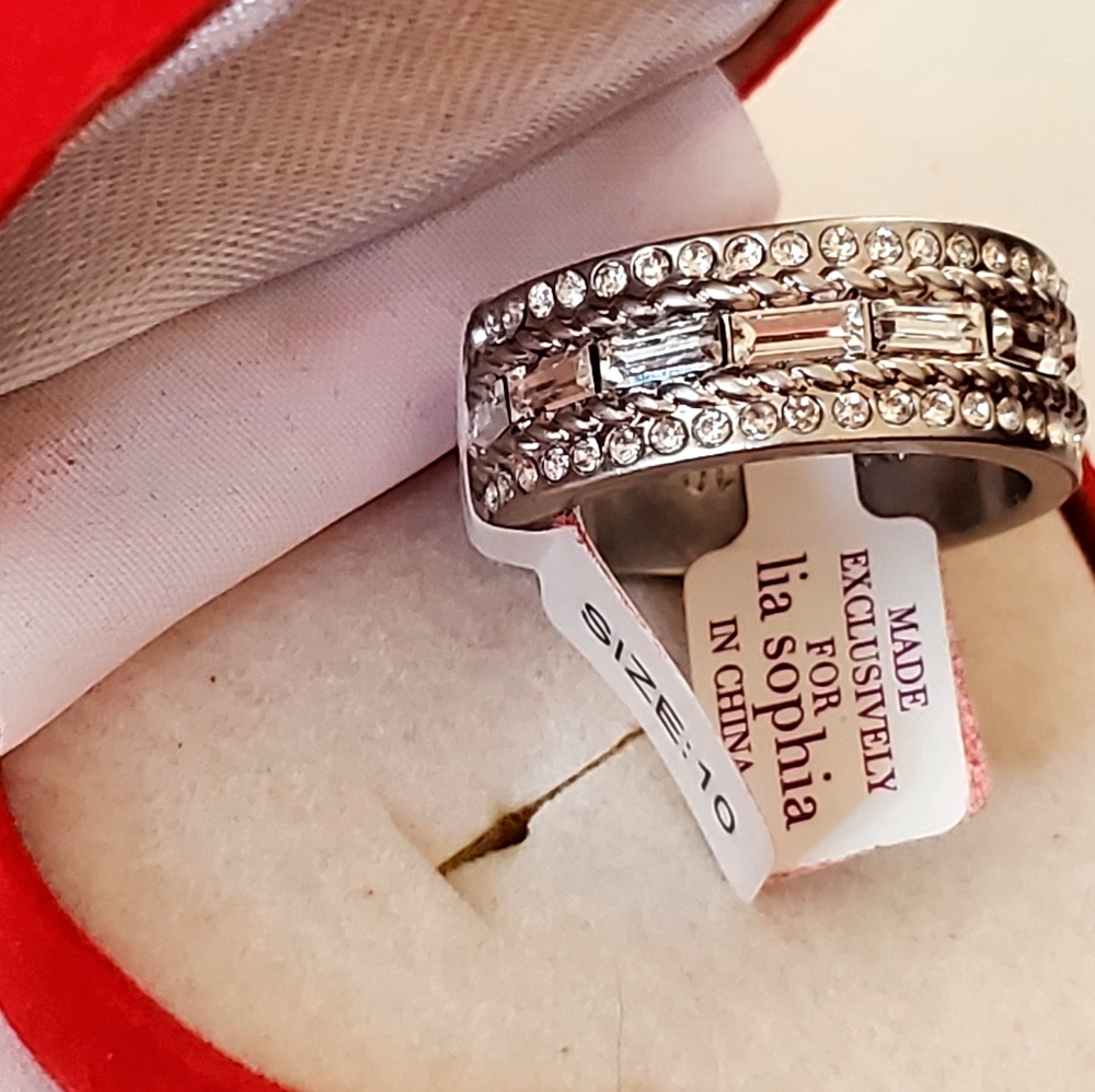 Lia Sophia Silver Crystal Ring Sz 10 New In Box Retired Cocktail - Wedding Style - Picture 11 of 11